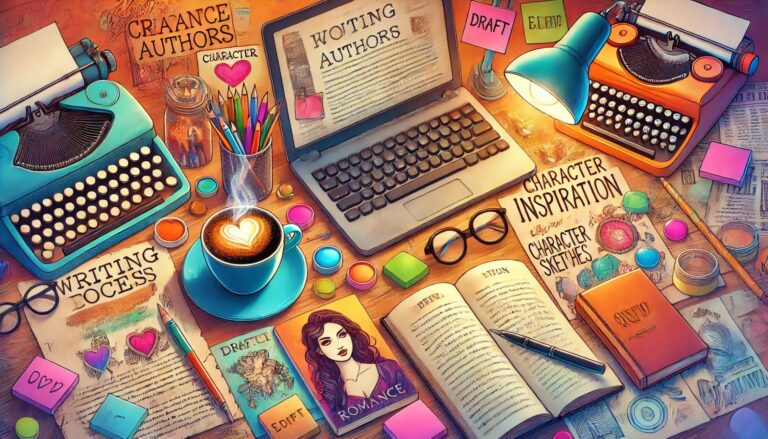 Cozy writing desk with creative elements.