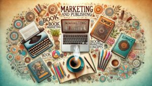 Creative writer's desk with publishing tools.