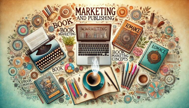 Creative writer's desk with publishing tools.
