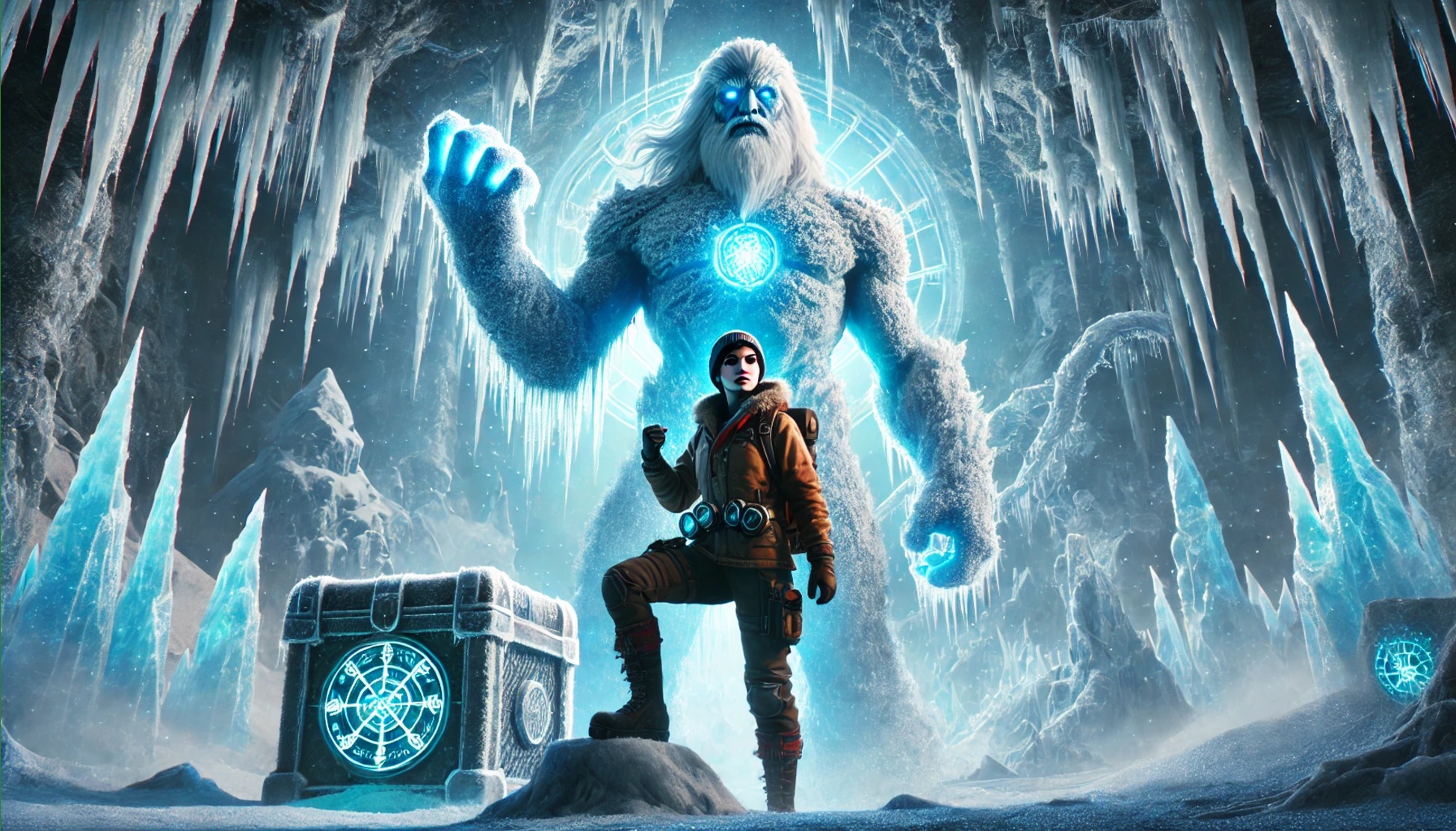 Icy throne with frost giant and archaeologist.