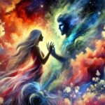 Ethereal romance scene with cosmic tones.
